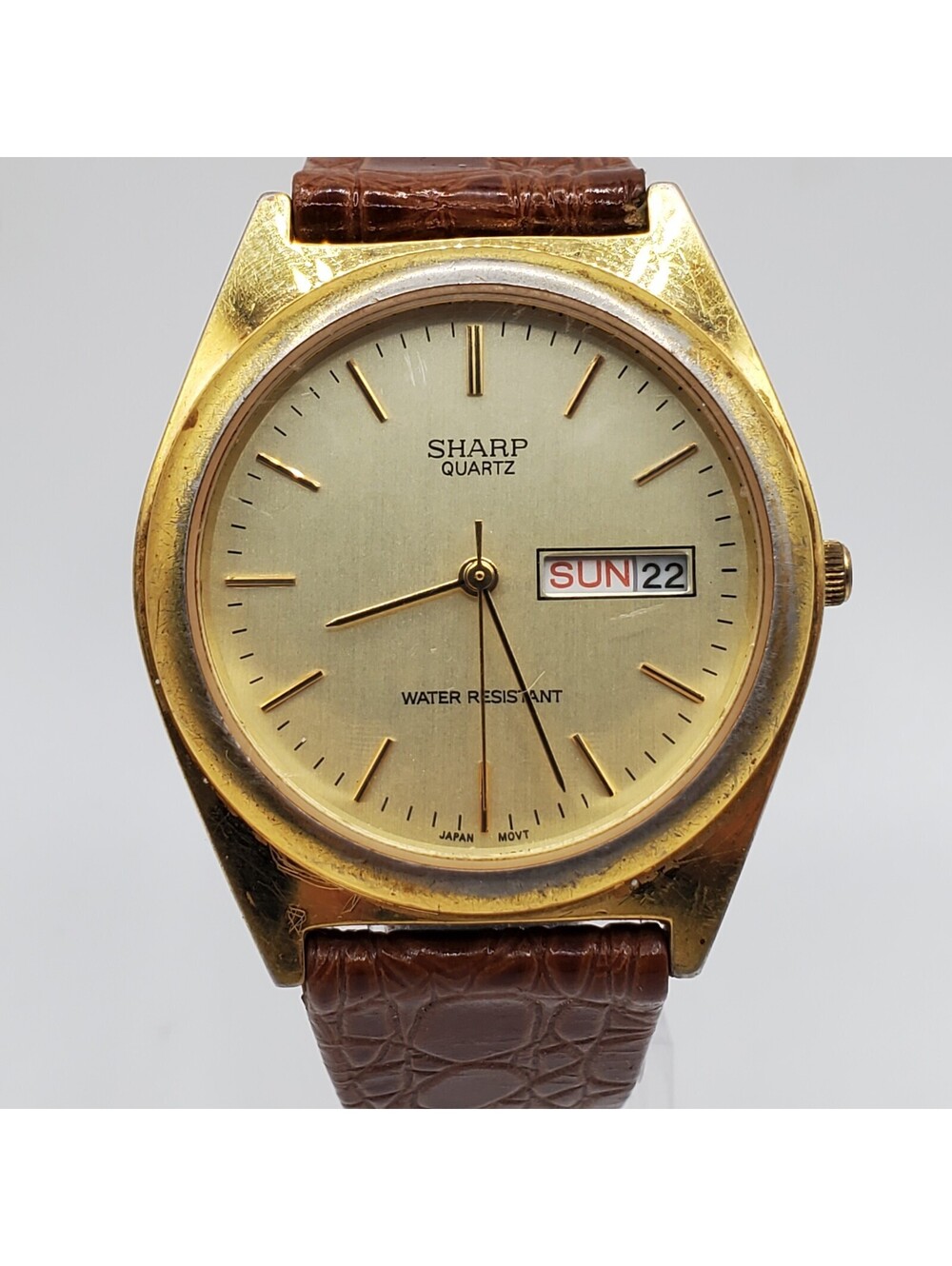Vintage Sharp Quartz Watch 34mm Day/Date Dial Gold Tone New Battery